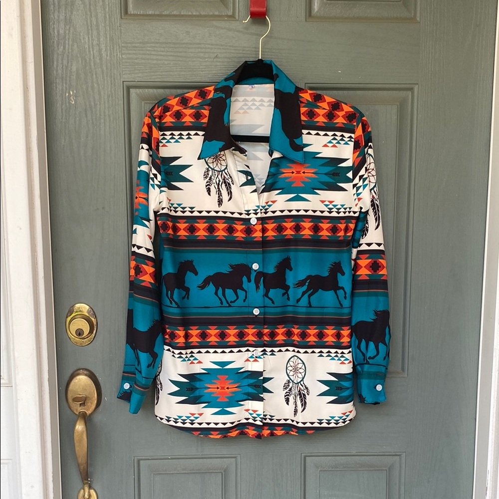 Southwestern Print Button-Up Shirt